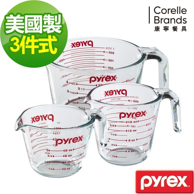 Pyrex康寧 耐熱玻璃單耳量杯3入組 1