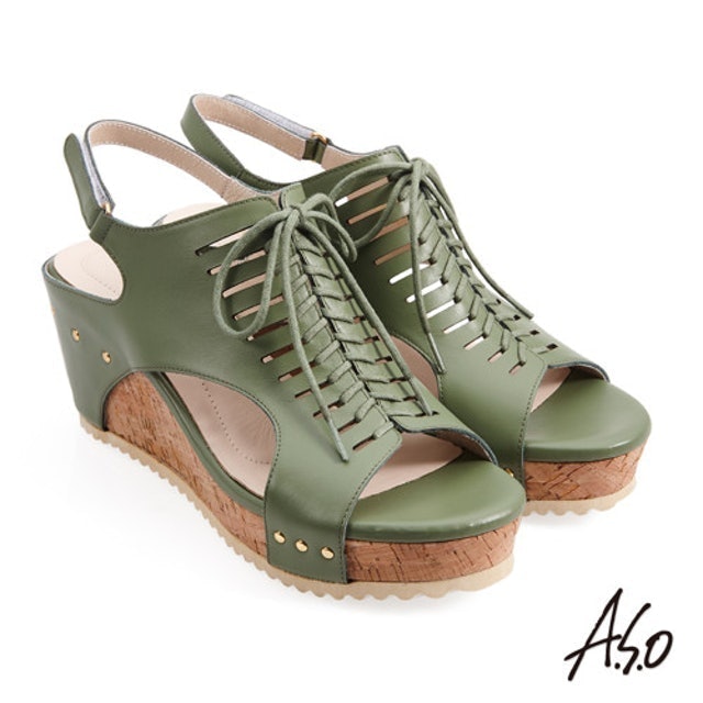 A.S.O 流行時尚健步美型沖孔簍空厚底涼鞋 1