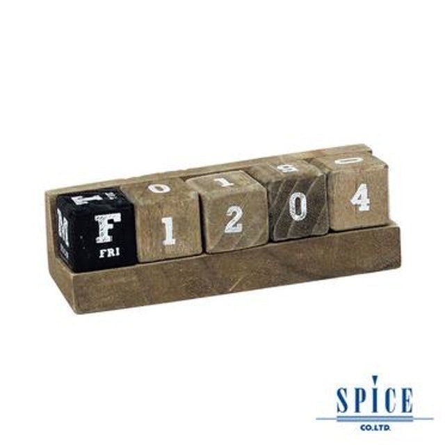 SPICE 天然木材 可愛 E.D.G.E 桌上立方塊木年曆 1