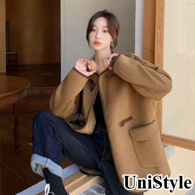 UniStyle 韓系高級感設計風牛角釦長袖雙面羊絨外套 1