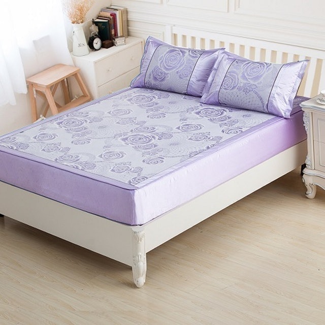 米夢家居 軟床專用 紫戀玫瑰超細絲滑紙纖冰絲涼蓆床包三件組 1