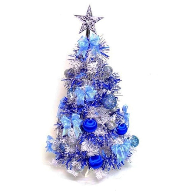 摩達客 可愛2呎經典白色聖誕樹 藍銀色系 1