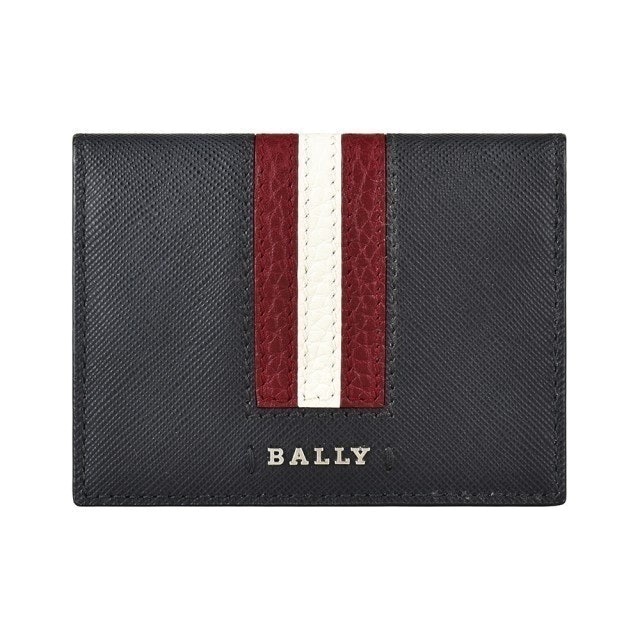 BALLY BALLY SALDER銀字LOGO牛皮飾紅白條紋6卡對折名片夾 1