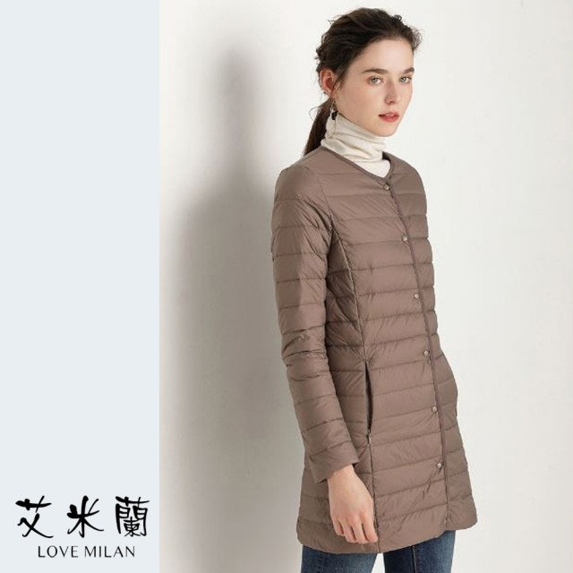 艾米蘭 韓版保暖90%輕羽絨圓領長版大衣 1