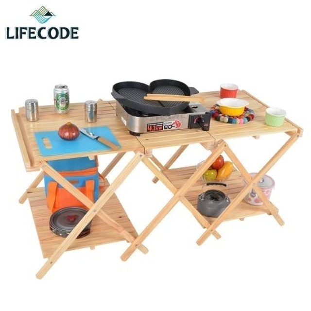 LIFECODE 雙層加寬松木折疊桌 1