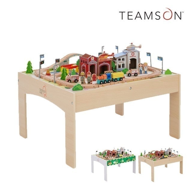 Teamson 85件木製小火車軌道遊戲桌組 1